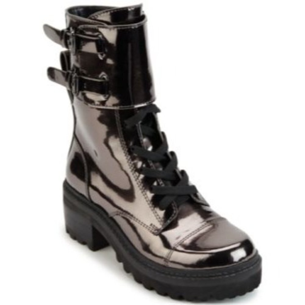 1106 Dkny Women's Bart Lace-up Buckled Lug Sole Booties Gunmetal Size 6